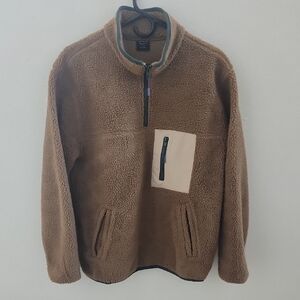 Cotton On Men's Tan Quarter Zip Teddy Fleece Sweater
